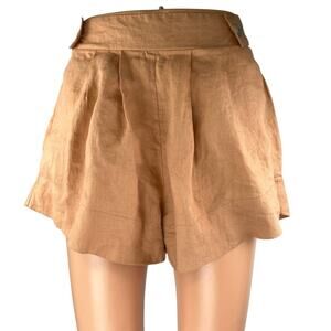 Free The Label Florence 100% Linen Brown Pleated High Waist Wide Leg Shorts XS